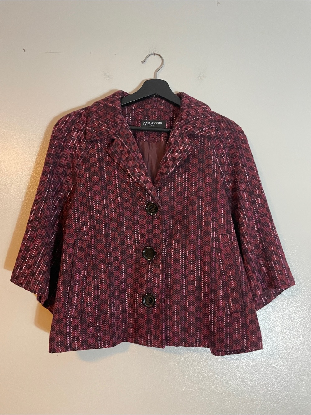 Jones New York Women's Burgundy Patterned Boxy Blazer